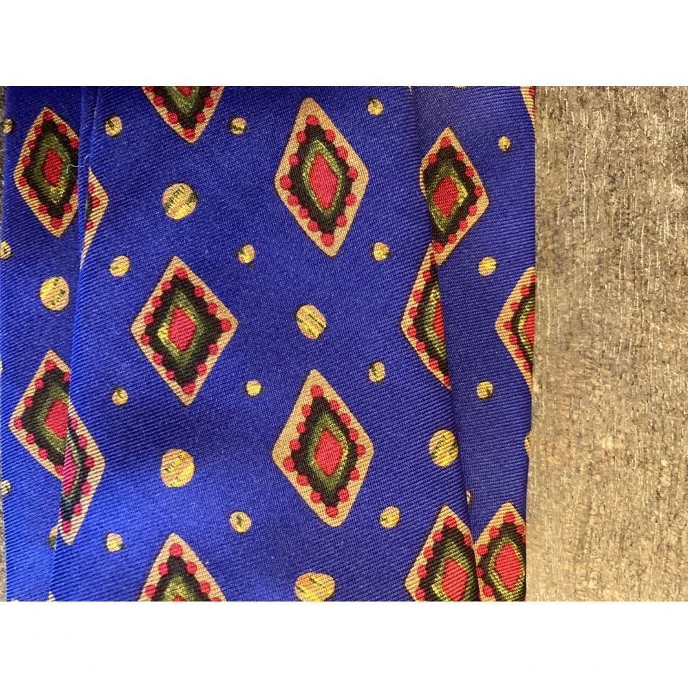 Abercrombie & Fitch Mens Silk Tie Blue Red Gold Geometric Diamond Made in USA